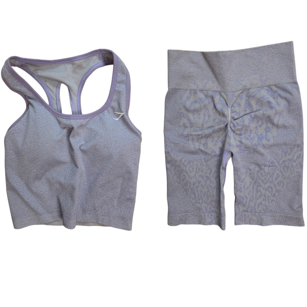 Purple Silver Leopard Print Matching Athletic Tank Top and Biker Shorts Set!